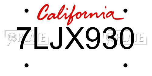 7LJX930 California License Plate