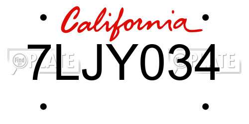 7LJY034 California License Plate