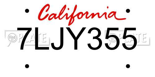 7LJY355 California License Plate