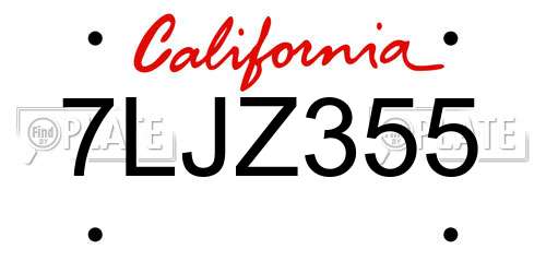 7LJZ355 California License Plate