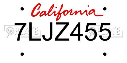 7LJZ455 California License Plate