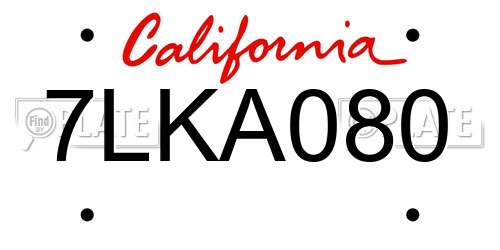 7LKA080 California License Plate