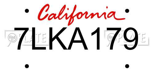 7LKA179 California License Plate