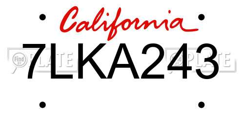 7LKA243 California License Plate