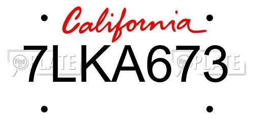 7LKA673 California License Plate