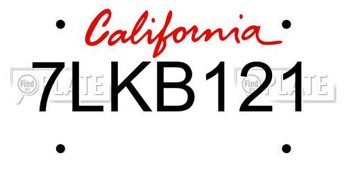 7LKB121 California License Plate