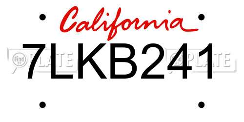 7LKB241 California License Plate