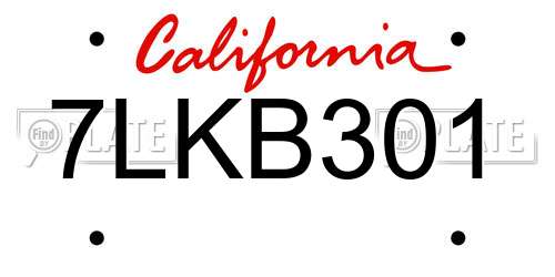 7LKB301 California License Plate