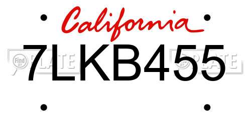 7LKB455 California License Plate