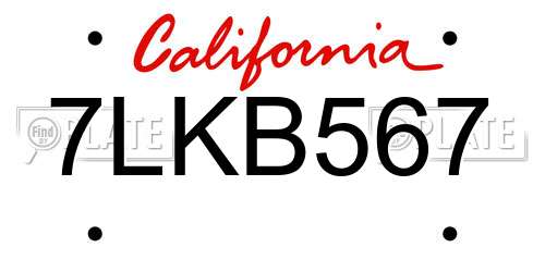 7LKB567 California License Plate