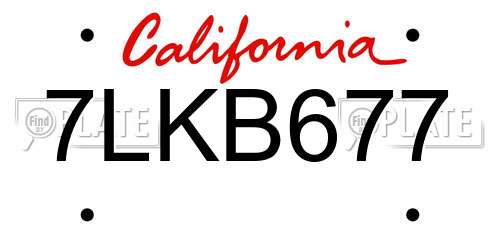 7LKB677 California License Plate