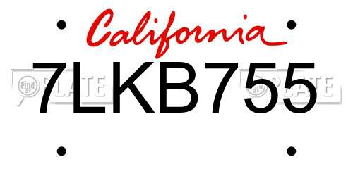 7LKB755 California License Plate