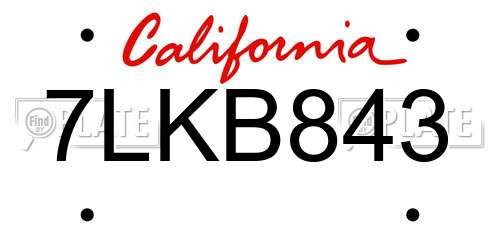 7LKB843 California License Plate