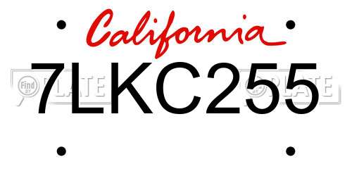 7LKC255 California License Plate