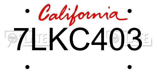 7LKC403 California License Plate