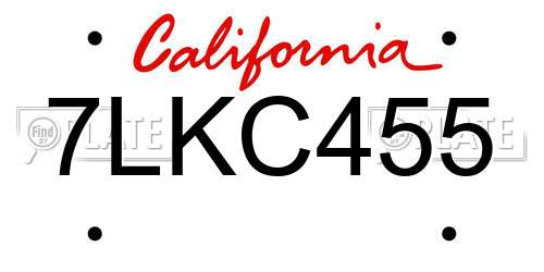 7LKC455 California License Plate