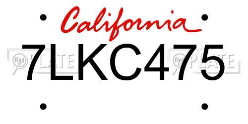 7LKC475 California License Plate