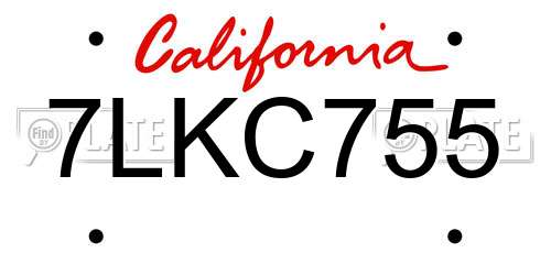 7LKC755 California License Plate