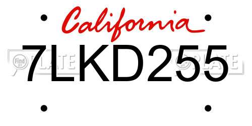 7LKD255 California License Plate