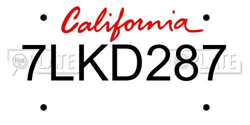 7LKD287 California License Plate