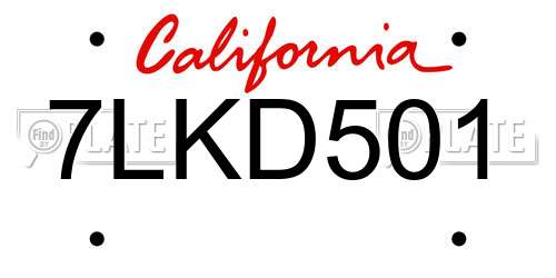 7LKD501 California License Plate