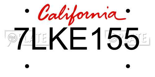 7LKE155 California License Plate