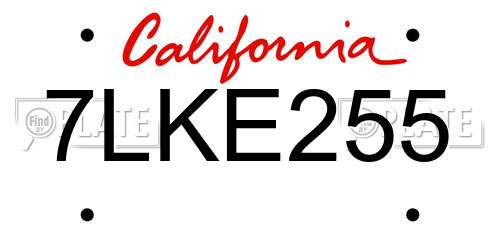 7LKE255 California License Plate