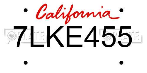 7LKE455 California License Plate
