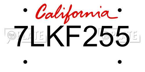 7LKF255 California License Plate