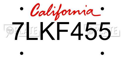 7LKF455 California License Plate