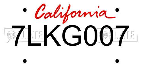 7LKG007 California License Plate