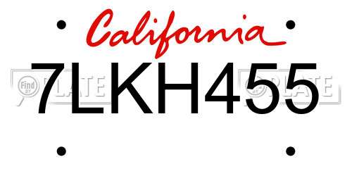 7LKH455 California License Plate