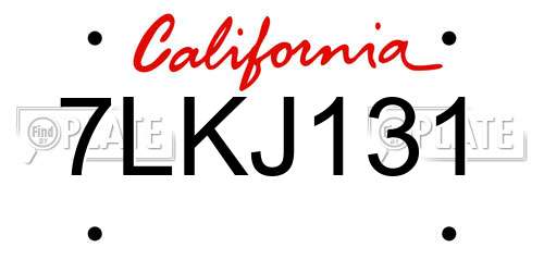 7LKJ131 California License Plate