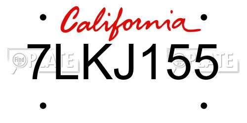 7LKJ155 California License Plate