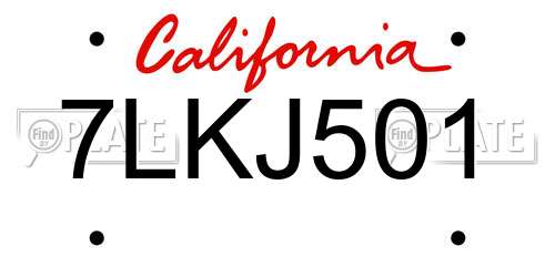 7LKJ501 California License Plate