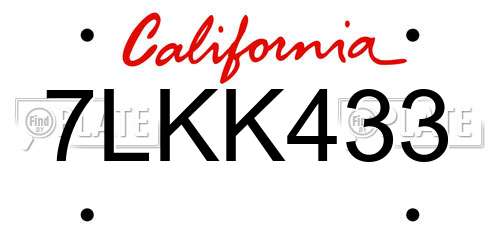 7LKK433 California License Plate