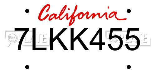 7LKK455 California License Plate