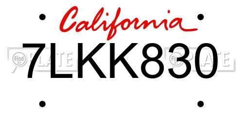 7LKK830 California License Plate