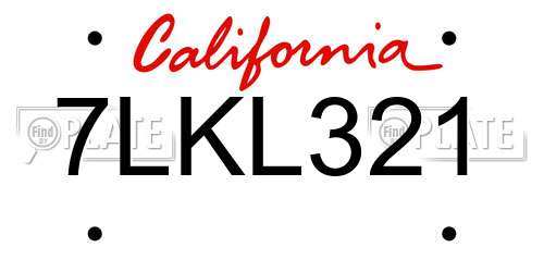 7LKL321 California License Plate
