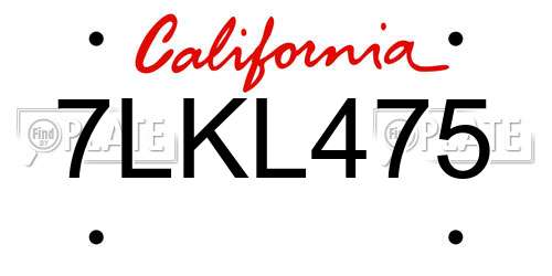 7LKL475 California License Plate