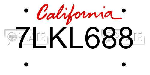 7LKL688 California License Plate