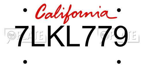 7LKL779 California License Plate