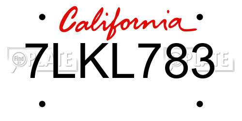 7LKL783 California License Plate