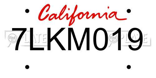7LKM019 California License Plate