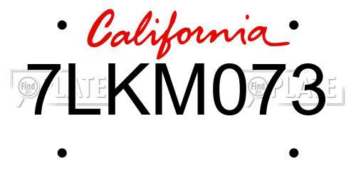 7LKM073 California License Plate