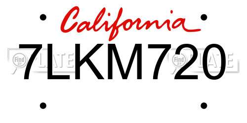 7LKM720 California License Plate