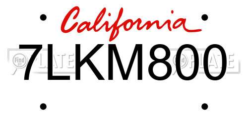 7LKM800 California License Plate
