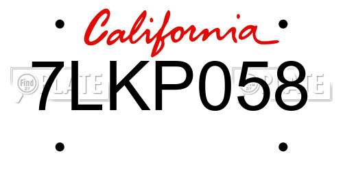 7LKP058 California License Plate