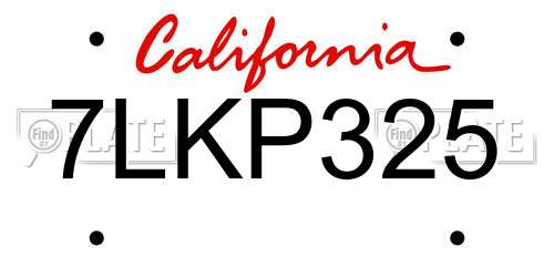 7LKP325 California License Plate