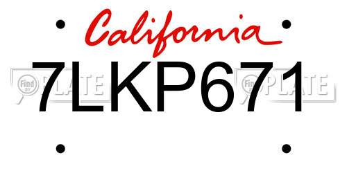 7LKP671 California License Plate
